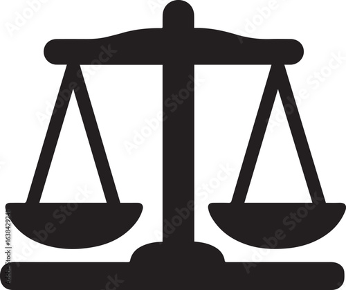 Silhouette Style Vector Scale of Justice Logo Design Icon – Minimal Law and Legal Symbol for Law Firms, Court, Justice, and Legal Branding, Monochrome Balanced Scales Graphic for Print, Web, and Corpo