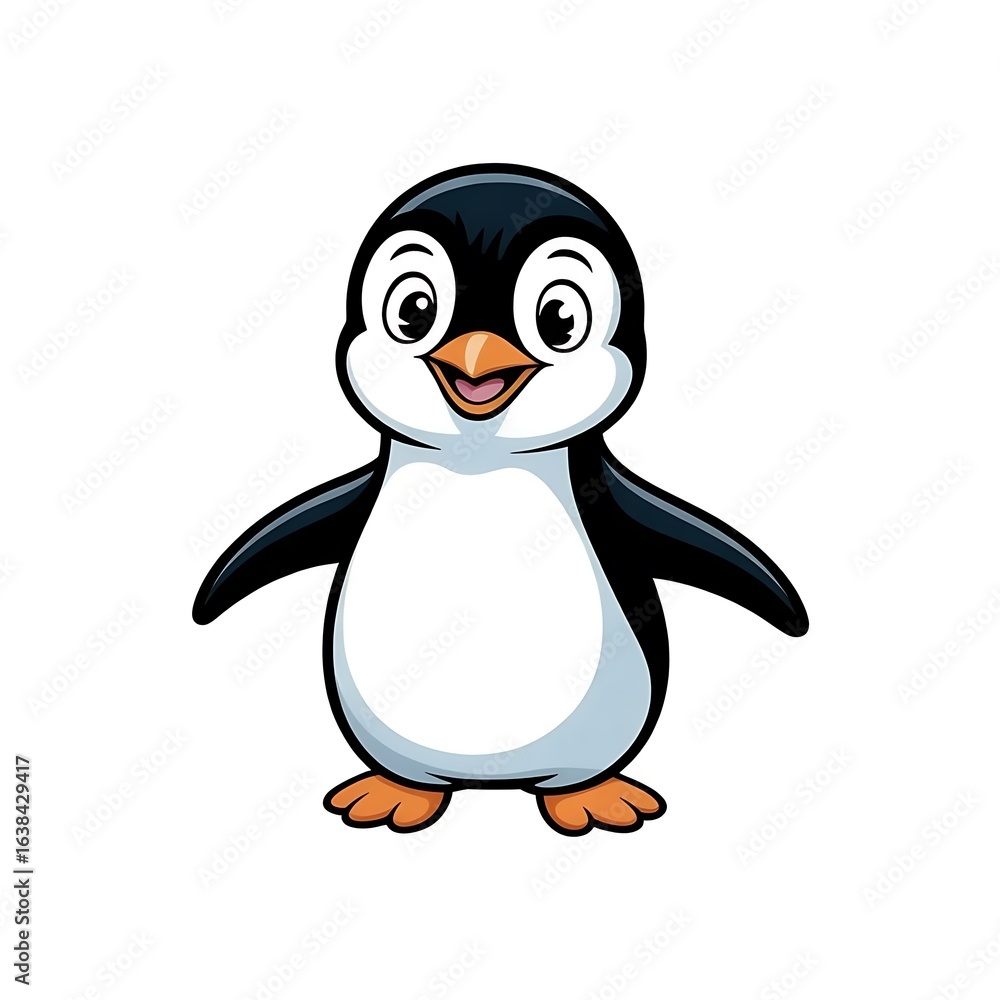 Obraz premium Adorable Cartoon Penguin Character Standing Upright with a Playful Expression Ready for a Childrens Book or Animation Project