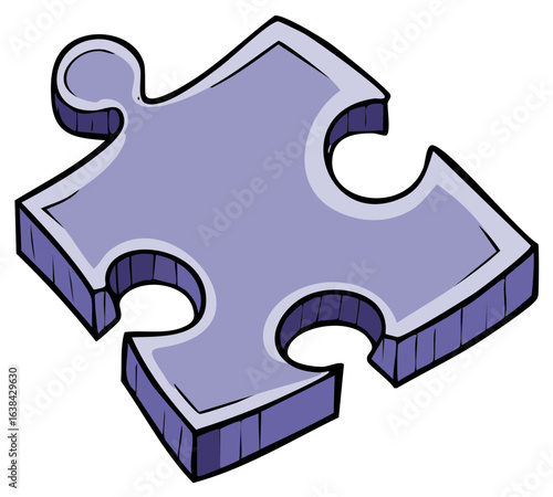 Isolated purple puzzle piece cartoon style illustration for problem solving concept