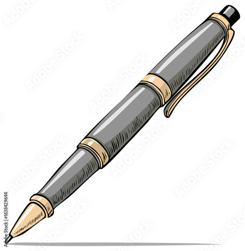 Classic grey and gold executive ballpoint pen cartoon vector illustration