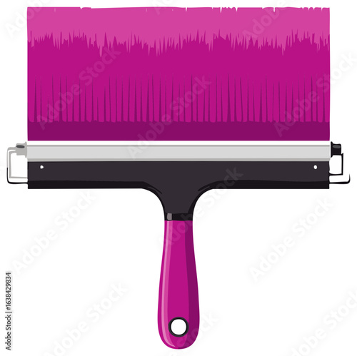 Close up image of a large pink paint brush ready for painting.