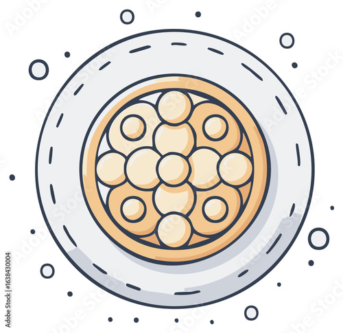 Abstract illustration of a biological cell nucleus with multiple small cells or particles.