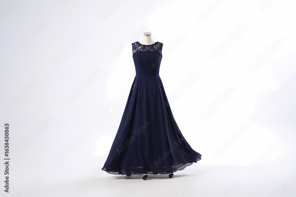 Obraz premium Navy Blue A-Line Gown: Elegant Formal Dress on Mannequin