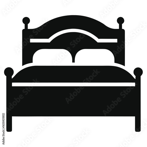 Simple Black Double Bed Icon:  Modern Minimalist Bedroom Furniture Graphic