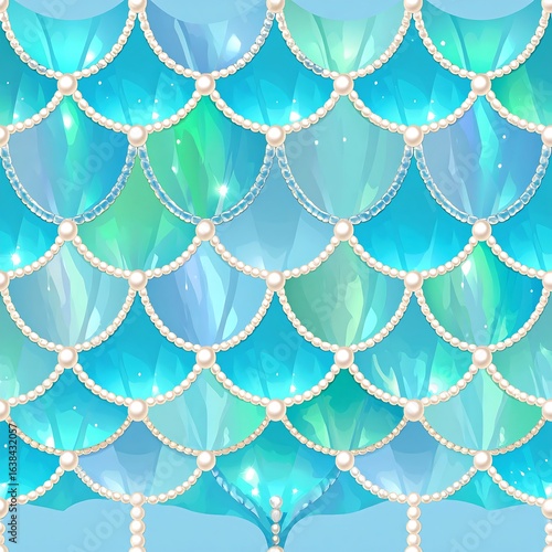 Iridescent Mermaid Scales with Pearl Trim Seamless Pattern for Fantasy Backdrops