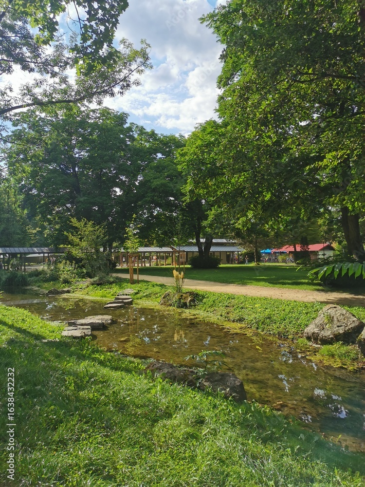 Fototapeta premium Bad Abbach, Germany. Spa gardens. Green parkland
