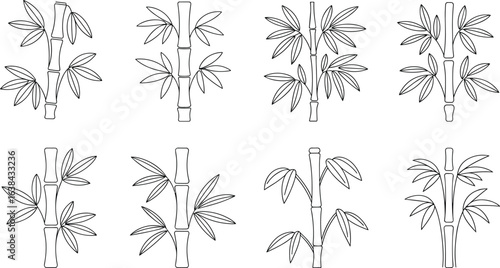 Minimalist bamboo tree line art vector collection, perfect for Asian decor, tattoo design, nature icon, eco themes, and illustrations.