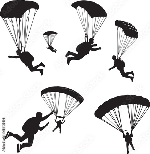 Skydiving parachuting adventure extreme sport adrenaline rush freefall vector graphic