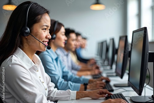 Wallpaper Mural Multicultural Call Center Executives Leading Customer Care Services with Staff Engaged in Phone and Computer Work Torontodigital.ca