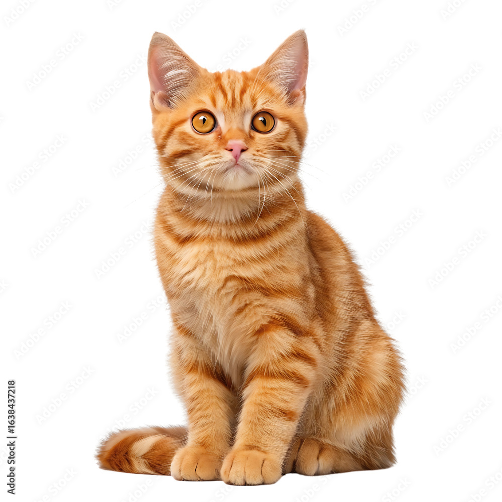 Fototapeta premium Cute orange tabby kitten sitting isolated on transparent background