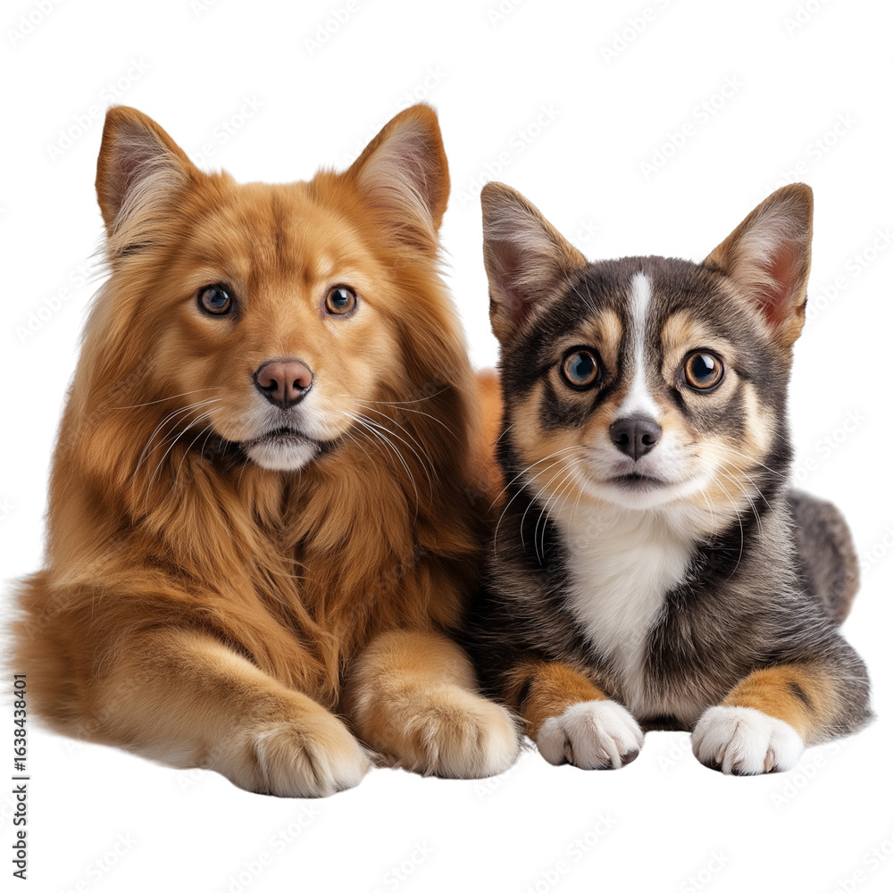 Obraz premium Cat and Dog Together – Playful Duo Isolated on Transparent