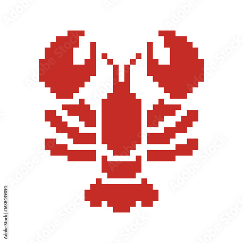 Pixel art 8 bit style of Lobster. For logo, brand design and decoration