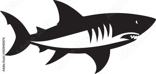 Silhouette Style Vector Shark Logo Design Icon – Minimal Powerful Ocean Predator Symbol for Marine, Adventure, Sports, or Fishing Branding, Monochrome Aggressive Shark Graphic for Print, Web, and Merc