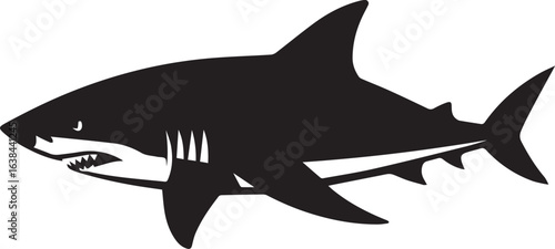 Silhouette Style Vector Shark Logo Design Icon – Minimal Powerful Ocean Predator Symbol for Marine, Adventure, Sports, or Fishing Branding, Monochrome Aggressive Shark Graphic for Print, Web, and Merc