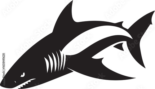 Silhouette Style Vector Shark Logo Design Icon – Minimal Powerful Ocean Predator Symbol for Marine, Adventure, Sports, or Fishing Branding, Monochrome Aggressive Shark Graphic for Print, Web, and Merc