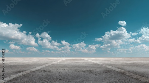 Empty runway, blue sky, clouds, horizon, background for travel