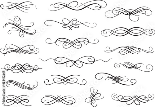 Elegant black flourish ornaments and swirls for design
