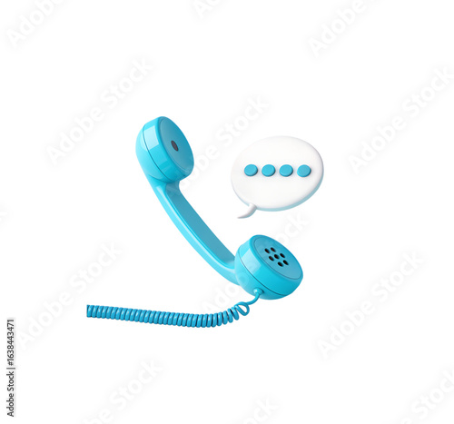3D Bright Sky Blue Classic Telephone Handset with Call Notification Badge – Retro Phone Icon and Communication Symbol on White Background

