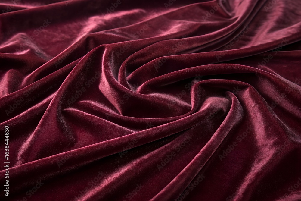Obraz premium Closeup of flowing burgundy velvet fabric with a rich, lustrous sheen and soft texture, creating elegant folds