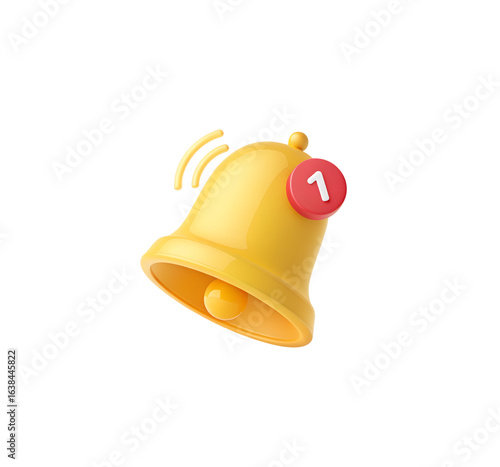 3D Glossy Yellow Notification Bell with Three Red Alert Dots – Modern Alert, Reminder, and Notification Icon on White Background