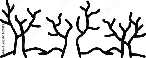 Bare trees silhouette isolated on white background