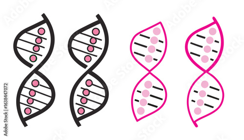Four stylized DNA double helix strands on white background