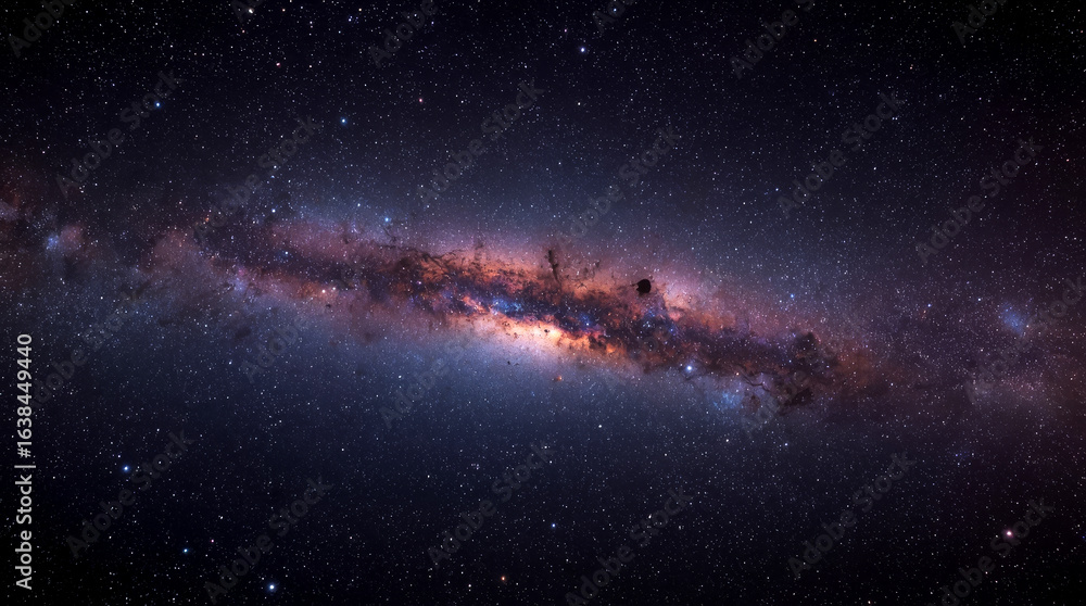 Obraz premium milky way galaxy with stars and space dust in the universe. Milky Way galaxy. The image captures a dense band of stars, cosmic dust, and nebulae in a rich array of deep blue, purple, and brown colors