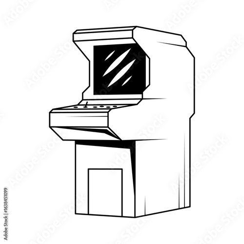 Abstract Black Simple Line Old Arcade Machine Games Play Doodle Outline Element Vector Design Style Sketch Isolated On White Background Illustration
