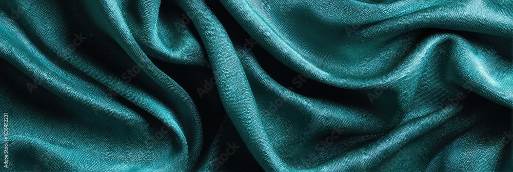 Fototapeta premium Teal silk fabric with flowing drapes (2)
