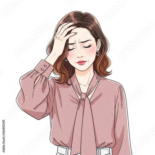 Vector art of woman with a headache holding her head isolated on white background