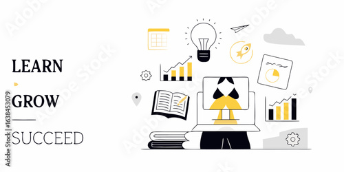 Learn grow succeed business concept with icons