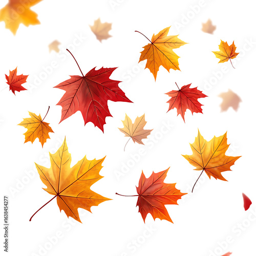 Autumn maple leaves falling isolated on transparent background