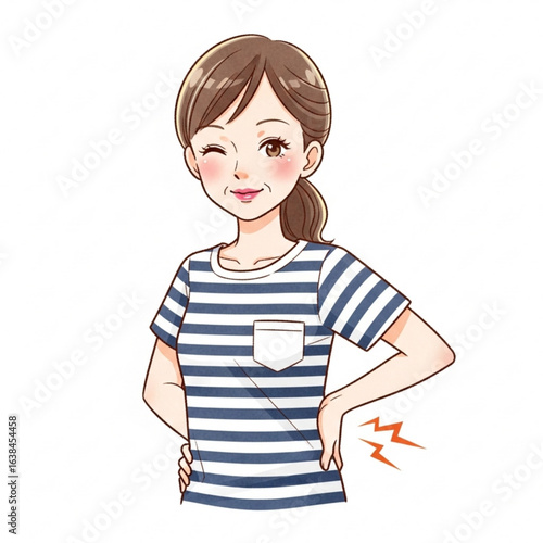 Vector art of cartoon woman with back pain isolated on white background
