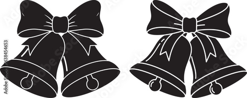 Two ornate christmas bells with bows silhouette