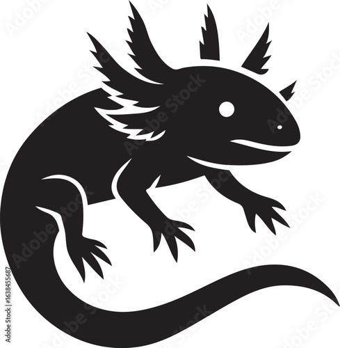Black silhouette of an axolotl salamander amphibian