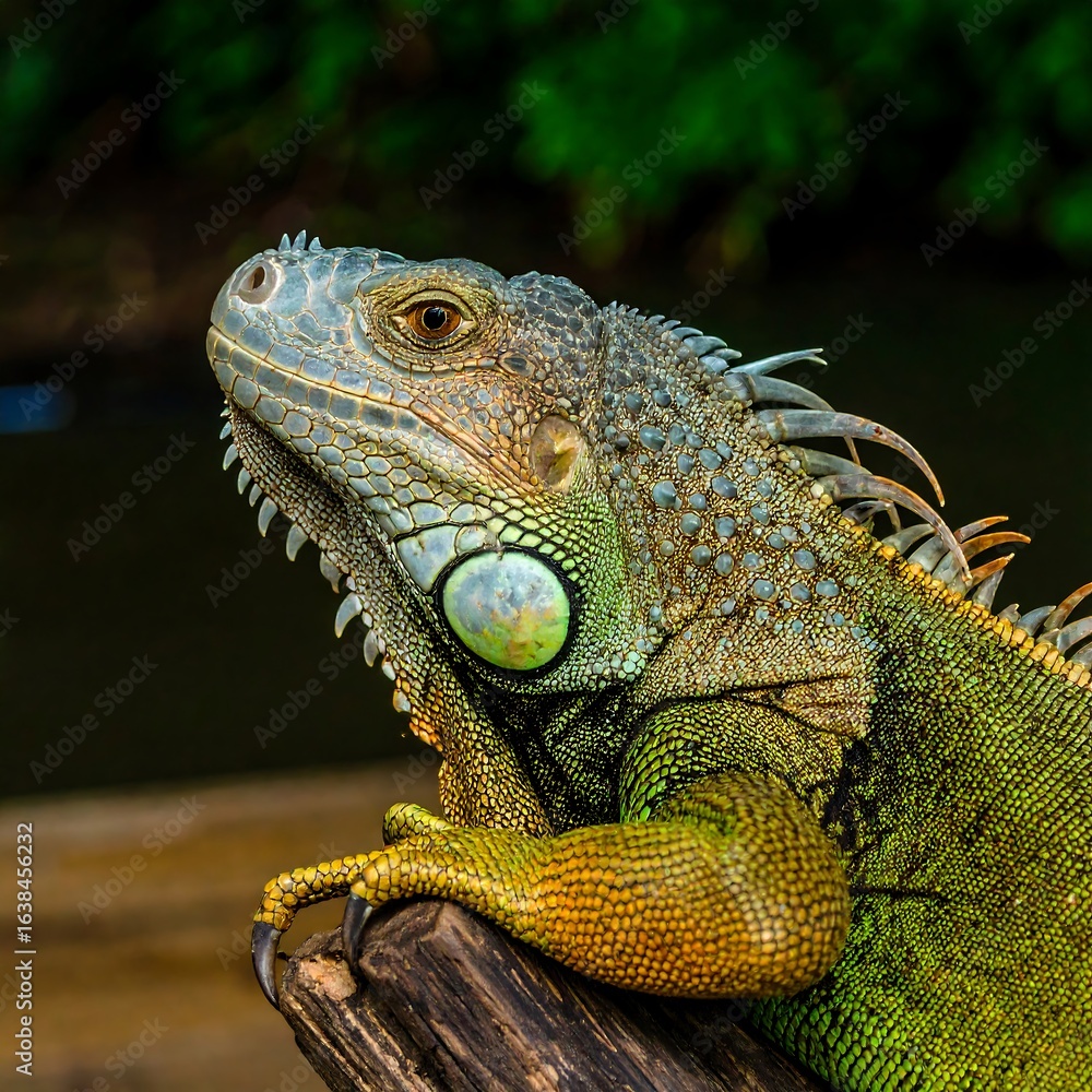 Obraz premium Majestic green iguana portrait: A close-up on nature's scaled wonder in vibrant detail