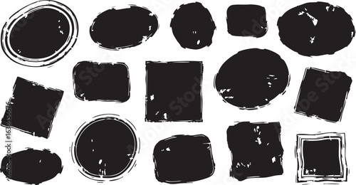 Collection of organic black ink blot shapes on a white background