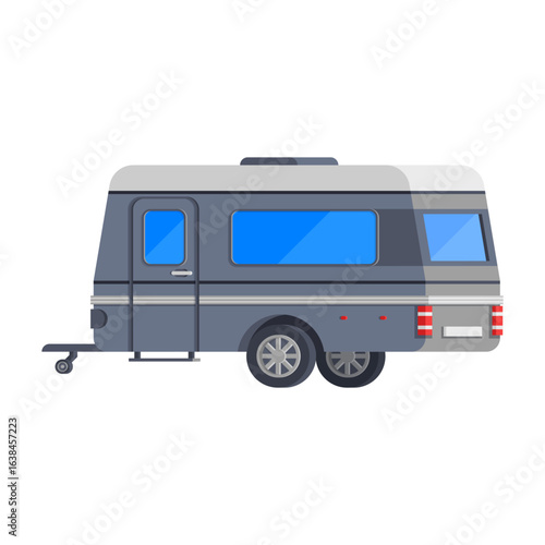 Classic Grey Camper Trailer Illustration for a Camping Road Trip Adventure