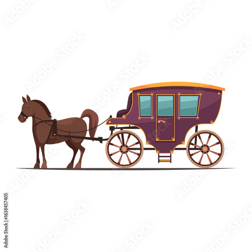 Elegant horse-drawn carriage from a historical era, a retro vector illustration