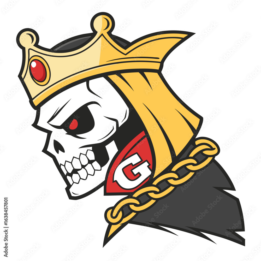 Obraz premium King Skull Mascot Vector — Crowned Skull Illustration for Logo and Graphic Design