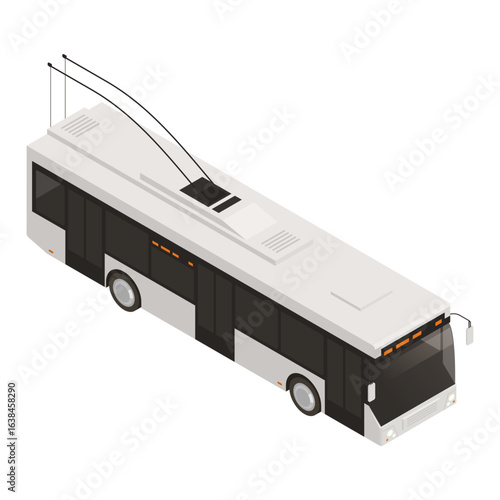 Modern electric trolleybus in isometric projection for city transportation