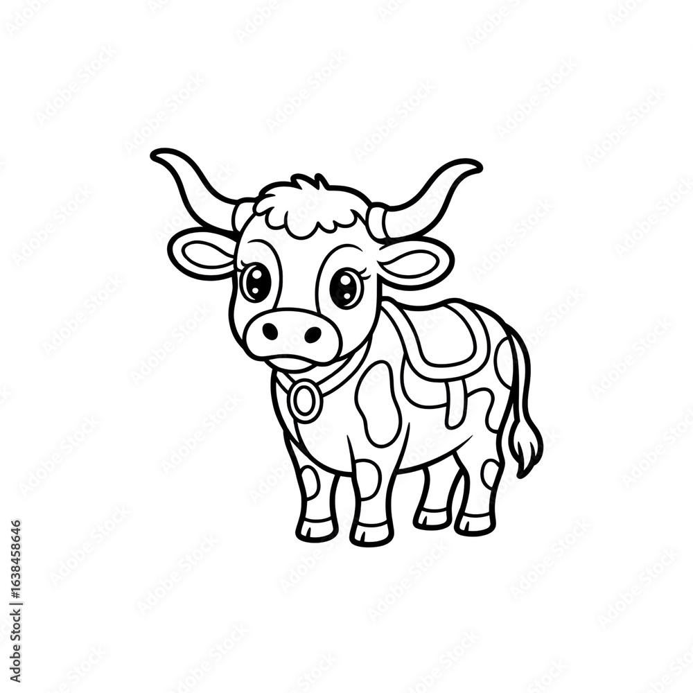 Fototapeta premium Adorable Cartoon Cow Illustration - Line Art Design
