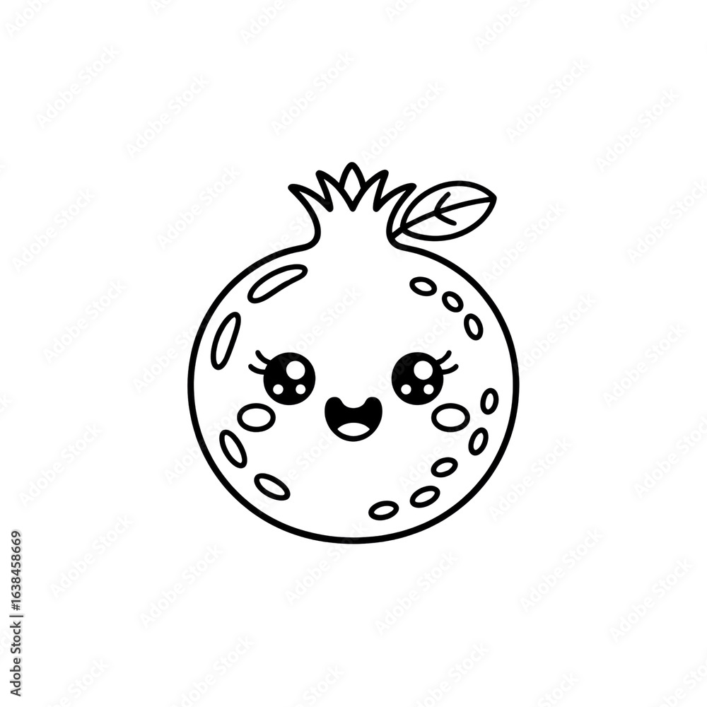 Fototapeta premium Cute Cartoon Pomegranate Illustration Happy Fruit Design