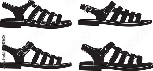 Four black gladiator sandals silhouette