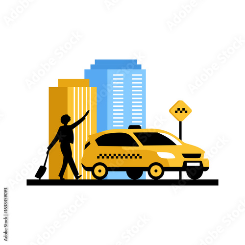 Seamless urban transport concept city dweller hailing a yellow cab