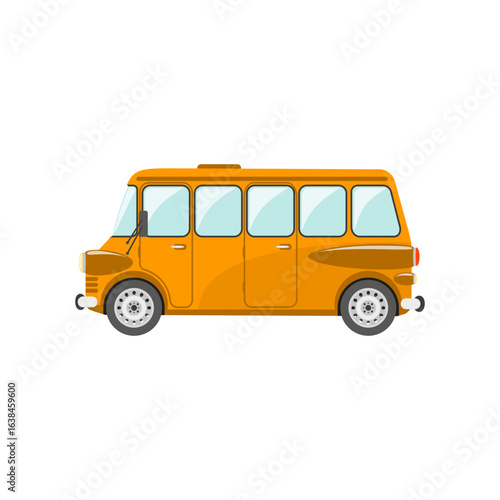 Retro orange passenger minibus illustration isolated on a white background