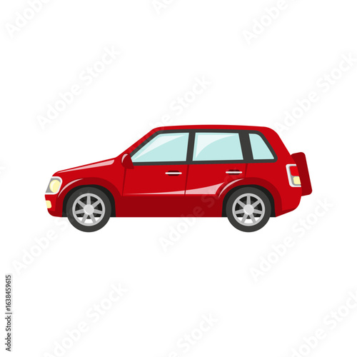 Red SUV car side view illustration isolated on white background.