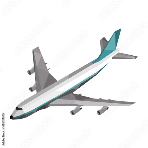 Isometric low poly illustration of a large passenger jet airplane