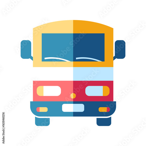Frontal view of a colorful bus, a concept for urban public transport