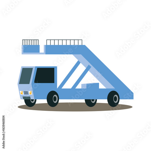 A blue mobile passenger stair truck for airplane boarding on a white background